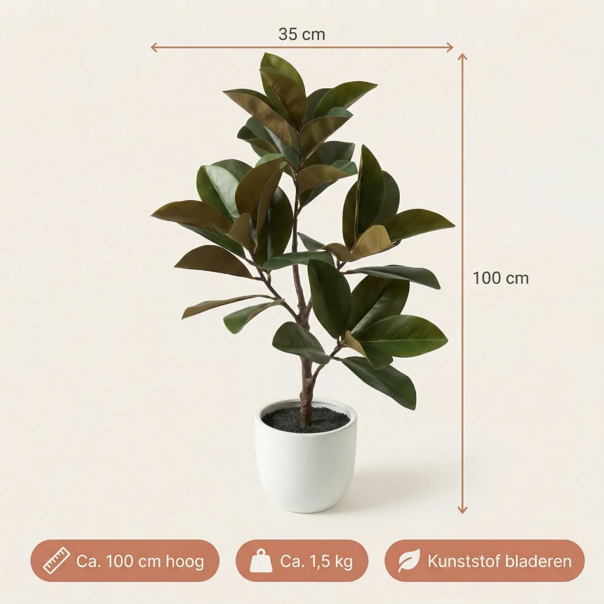Cheqo® Kunstplant Magnolia - Kunstboom - Kunsttak - Beverboom Nepplant - Kunstbloem Bloesem - Namaak Kamerplant voor Binnen in Pot - Sierplant - Levensechte Groen Decoratie voor Woonkamer Slaapkamer en Kantoor - Boompje - Afbeelding 6