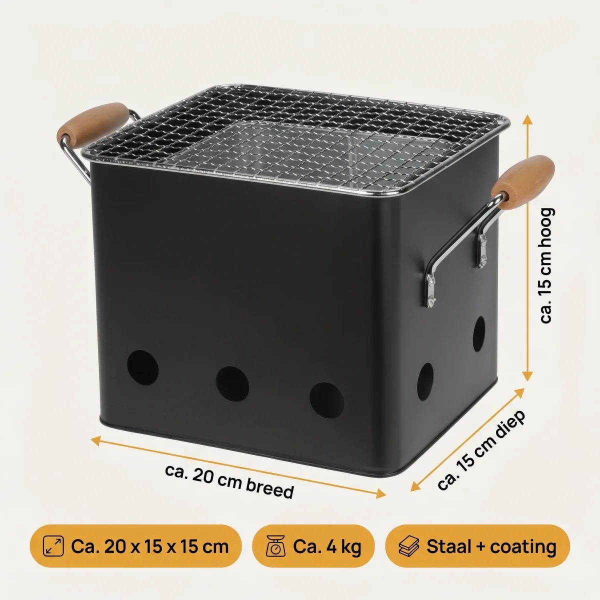 Cheqo® BBQ Kubus - Mini-Barbecue - Houtskool BBQ - Tafelbarbecue - Draagbare Grill - Camping BBQ - Picknick BBQ - Outdoor BBQ - Balkon Barbecue - Eenpersoons BBQ - Meeneem BBQ - Tuinfeest BBQ - Mat Zwart - Barbecue - Kolen BBQ - Tuin BBQ - Grill - Afbeelding 6