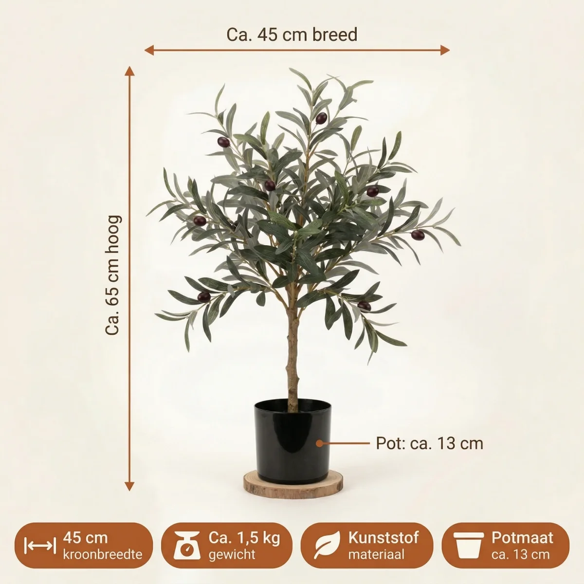 Cheqo® Kunstplant Olijfboom - Kunst Olijfboompje - Olijf Kunstplant - Nepplant - Kunstboom - Nep Olijfboom - voor Binnen - Mediterraan - Kantoorplant - Interieurboom - Decoratie - Sfeerplant - Afbeelding 6