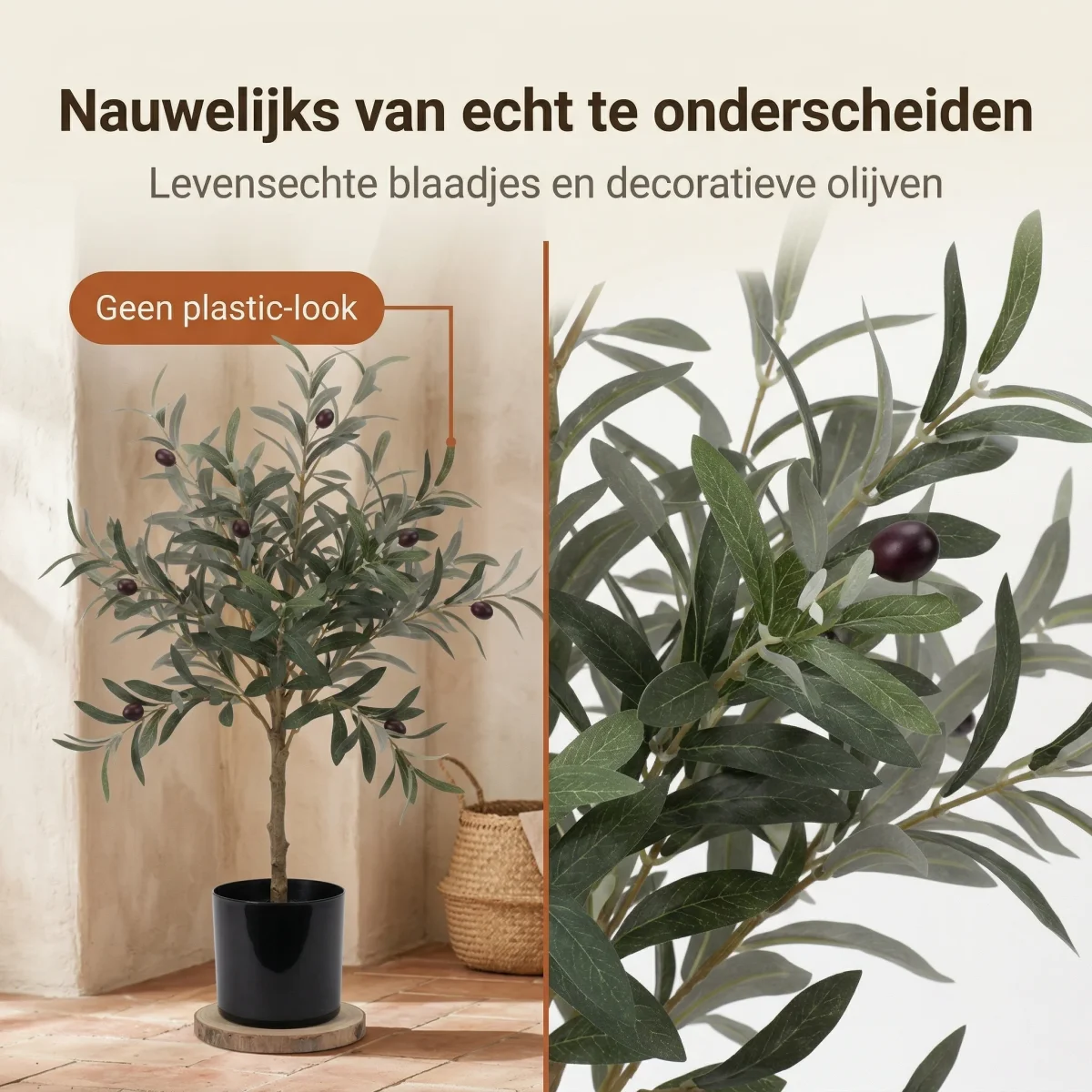 Cheqo® Kunstplant Olijfboom - Kunst Olijfboompje - Olijf Kunstplant - Nepplant - Kunstboom - Nep Olijfboom - voor Binnen - Mediterraan - Kantoorplant - Interieurboom - Decoratie - Sfeerplant - Afbeelding 7