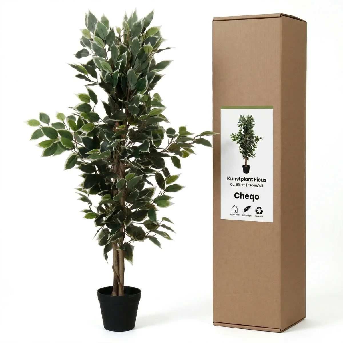 Cheqo® Kunstplant Ficus - Ficus Benjamina - Nepplant - Kunstboom - Treurvijg - Nep Ficus - Kunst Ficus - Kunstficusboom - voor Binnen - Sfeerplant - Decoratie - voor Woonkamer - Kantoorplant - Afbeelding 8
