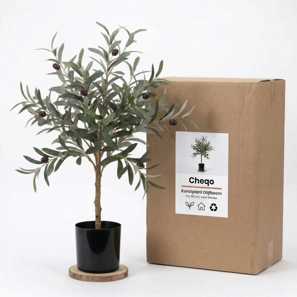 Cheqo® Kunstplant Olijfboom - Kunst Olijfboompje - Olijf Kunstplant - Nepplant - Kunstboom - Nep Olijfboom - voor Binnen - Mediterraan - Kantoorplant - Interieurboom - Decoratie - Sfeerplant - Afbeelding 8